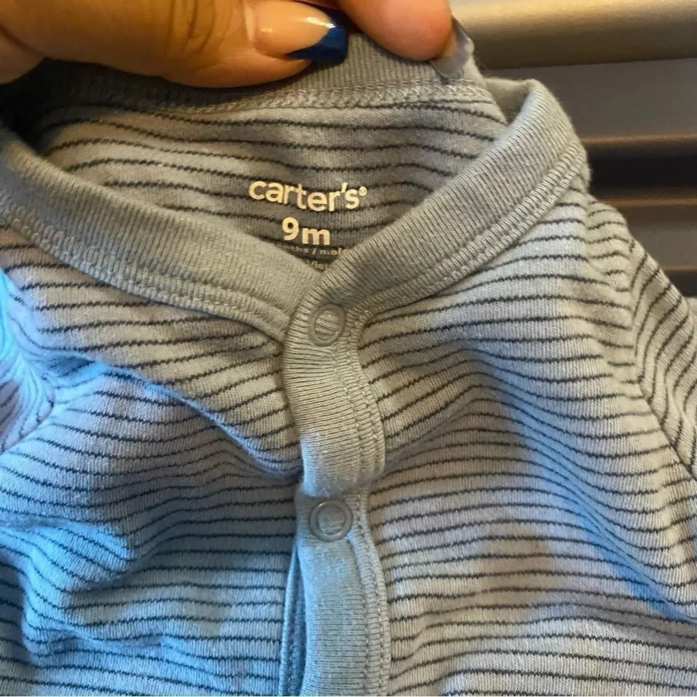Carter's 9 Months Boys Truck Blue Striped Baby Onesie